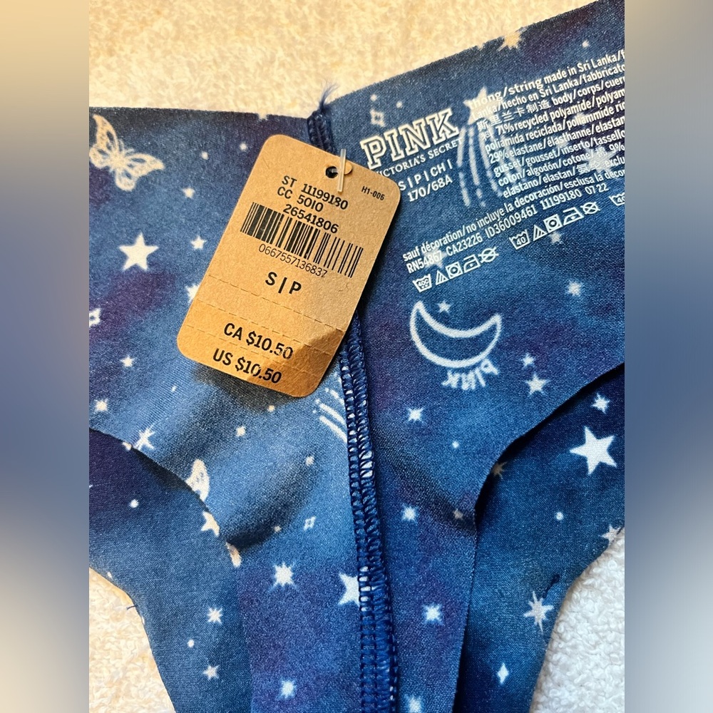 Pink Victoria’s Secret Thong String Bikini Panties Blue Butterfly Celestial Star - Picture 7 of 10